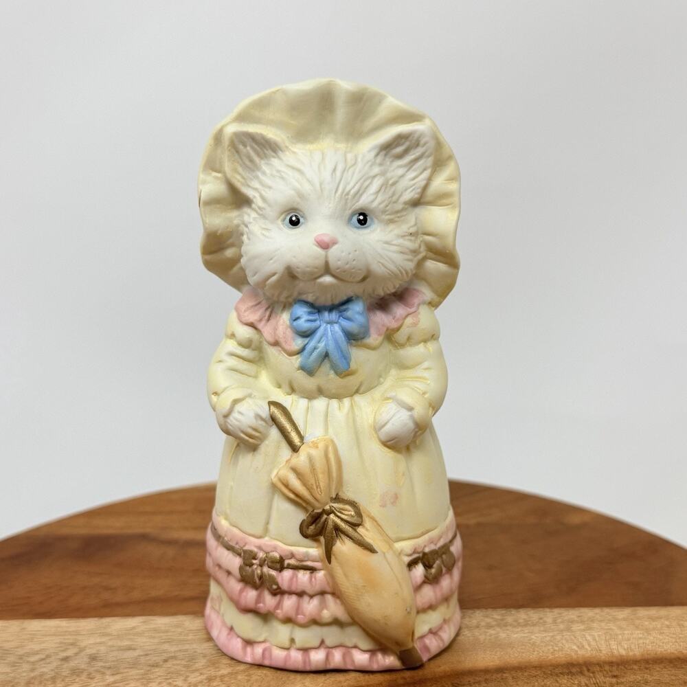 Ceramic Grandma Cat w/Umbrella Bell Figurine~Made By Trippies Inc. VTG Trinket